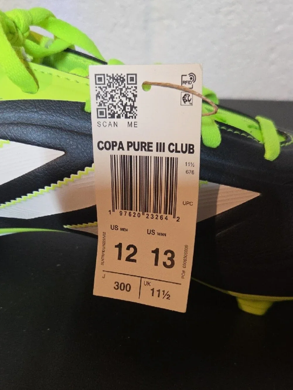 adidas Mens Copa Pure 3 Club Black & Neon Green Soccer Cleats